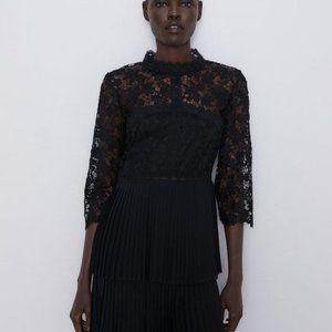 Zara Contrasting Lace Pleated Mini Dress